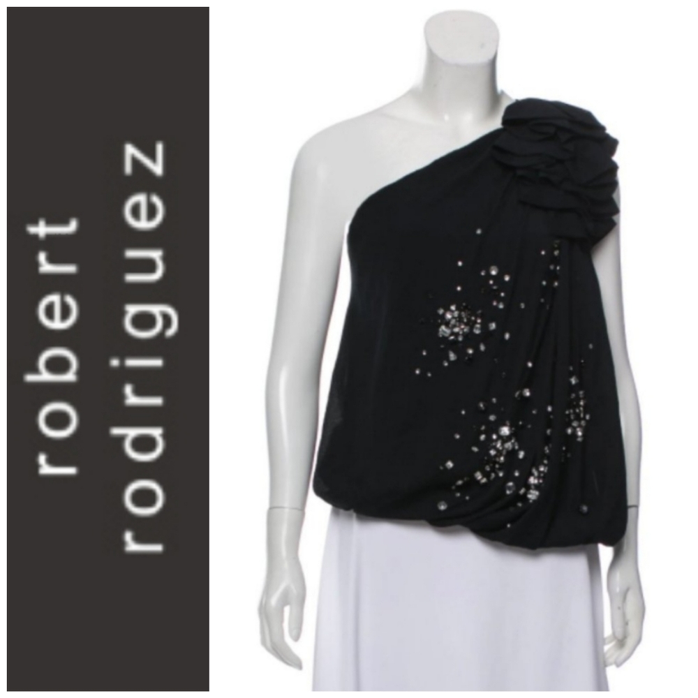 Black Robert Rodriguez silk one-shoulder top NWOT